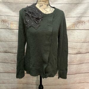 Soft Surroundings Cardigan Sweater Alpaca Blend Beaded Detail Green Size Small